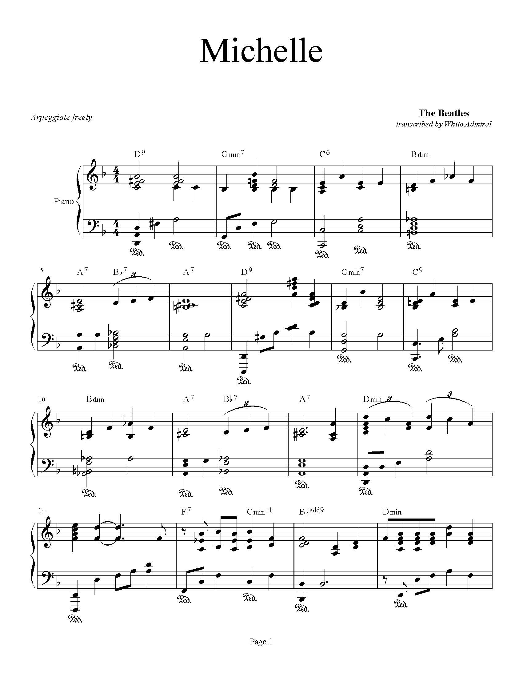 Michelle The Beatles True Piano Transcriptions